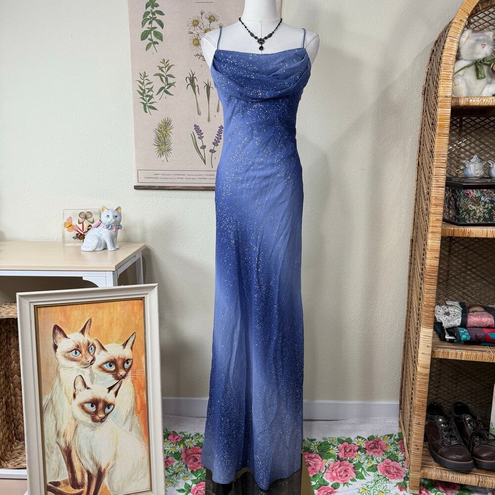 Vtg 90s Y2k Glitter Formal Maxi Dress Fairy Dark Romantic Celestial Whimsigoth S